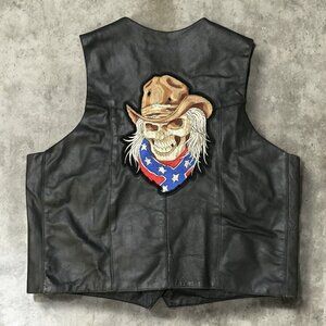 Highway Hawks Leather Vest Men's 2XL Cowboy Skull Patch Motorcycle Biker Y2K